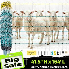 Electric Netting Fence Kit Ducks Poultry Fencing 41.5″H x 164’L W/ Posts Spikes