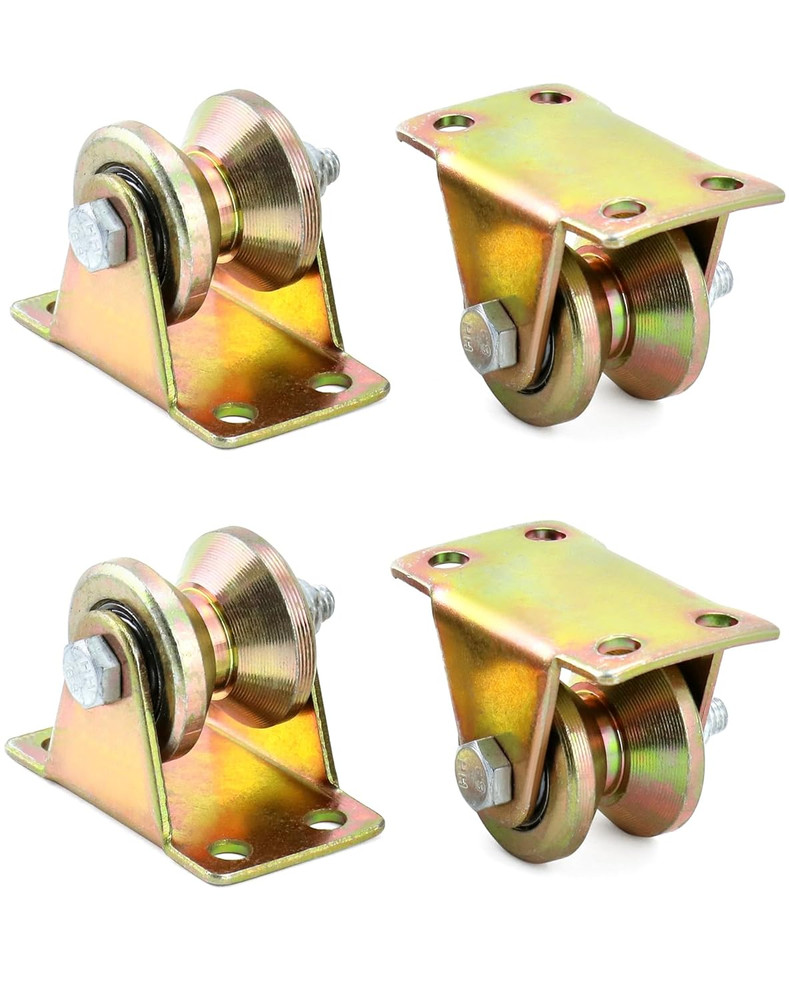 1.2” V Groove Rigid Caster Wheels 4 Pack 440lb Sliding Gate Roller Bracket Heavy