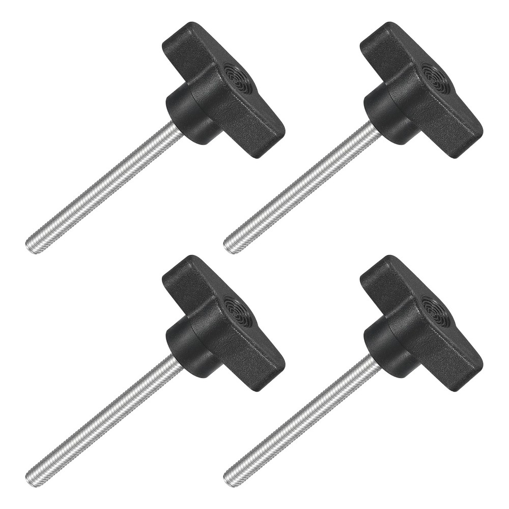 4Pcs Tee Wing Knobs Thumb Screws, M5 x 60mm Clamping Screw Knob 36mm Dia., Black