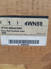 14″ Direct Drive Axial Exhaust Ventilator 115V 1Phase 2.5A 1/6 HP 2 SPEED 4wn59