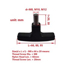 Nylon T Knob Plastic Clamping Handle with M8 M10 M12 Metal Thread Screw