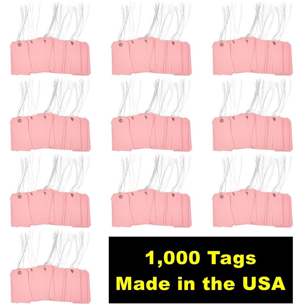 1,000 pcs of 4 3/4″ x 2 3/8″ Size 5 Pink Cardstock Hang Tag Tags with Wire 13 Pt