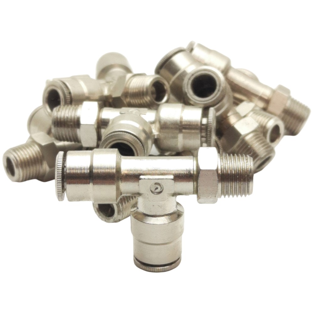 Lot of 9 Camozzi 6440 04-02 Swivel Tee, ø1/4in x ø1/4in Tube OD, 1/8in Male NPTF