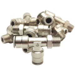 Lot of 9 Camozzi 6440 04-02 Swivel Tee, ø1/4in x ø1/4in Tube OD, 1/8in Male NPTF