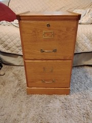 Vintage Wood Filing File Cabinet Industrial Mission Style Oak 2 Drawer Brass K35