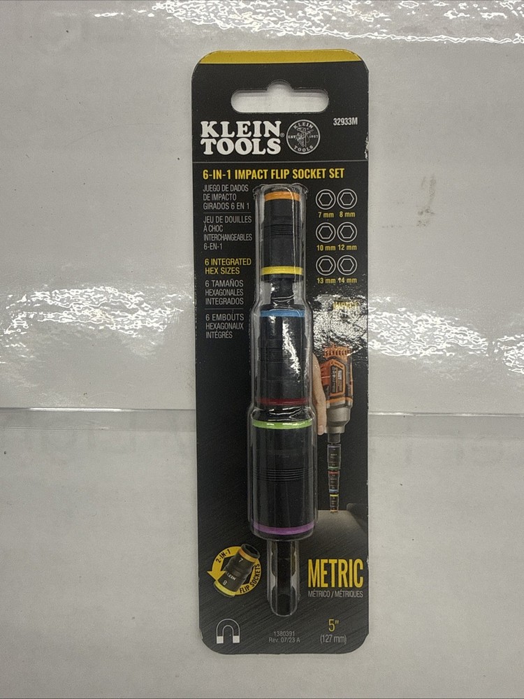 Klein Tools 32933M 6-in-1 Impact Rated Flip Socket Set, Metric
