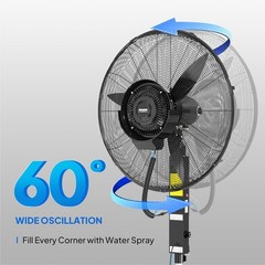 26” Industrial Misting Cooling Fan w/60° Oscillation, 3 Speeds 11Gal Water Tank