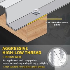 Metal Roofing Screws #10 x 1-1/2″, 300 PCS, RUSPERT Hex Head Rubber Washer Sheet