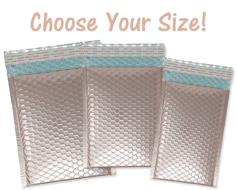 4×8, 5×9, 6×10, 8×12 Nude Pink Metallic Bubble Mailers, Light Rose Gold Envelope