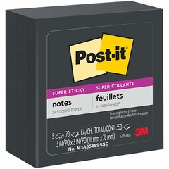 Post-it 654-5SSSC Super Sticky Notes, Black, 3 x 3″, Pack of 5 Pads
