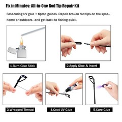 Fishing Rod Repair Kit with UV Glue, 14 Tip Tops & Thread