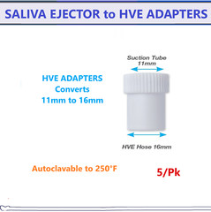 Dental SALIVA EJECTOR to HVE ADAPTERS, White, Autoclavable to 250°F, 5/Pack
