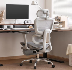 Silla de Oficina Ergonómica con Reposapiés, Cabecero 3D y Soporte Lumbar Gris