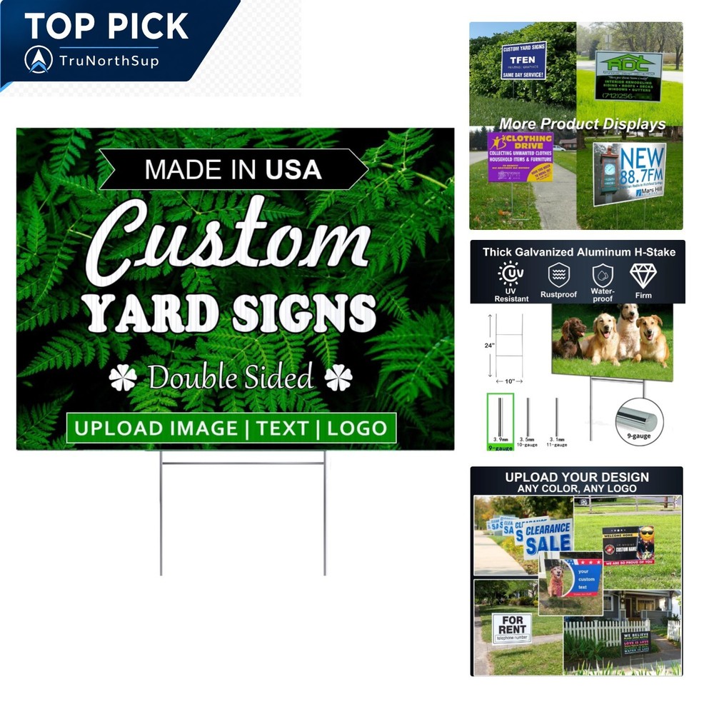 Custom yard signs 12×9 18×12 24×18 36×24 double-sided Rust-proof H-stake incl…