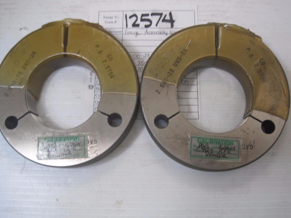12574 Gage Assy. 2.600-28 UNS-2A Go PD 2.5754 Lo PD 2.5709 Thread Ring Gage Set