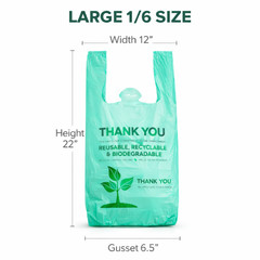 22 x 6.5 x 22 1/6 Green Biodegradable T-Shirt Plastic Grocery Shopping Bags