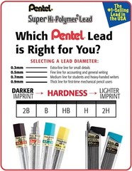 Pentel Super Hi-Polymer Refills, 0.5 mm Fine, HB, 180 Pieces of Lead-C25BPHB6