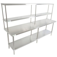 12″W x 84″L x 32″H Stainless Steel Double Deck Overshelf For Work Prep Tables