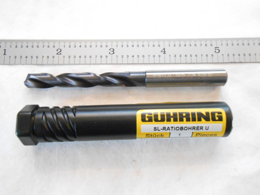 NEW GUHRING SOLID CARBIDE 5XD, HP DRILL 9/32″ CUT DIA X 53MM FL X 91MM OAL FIREX