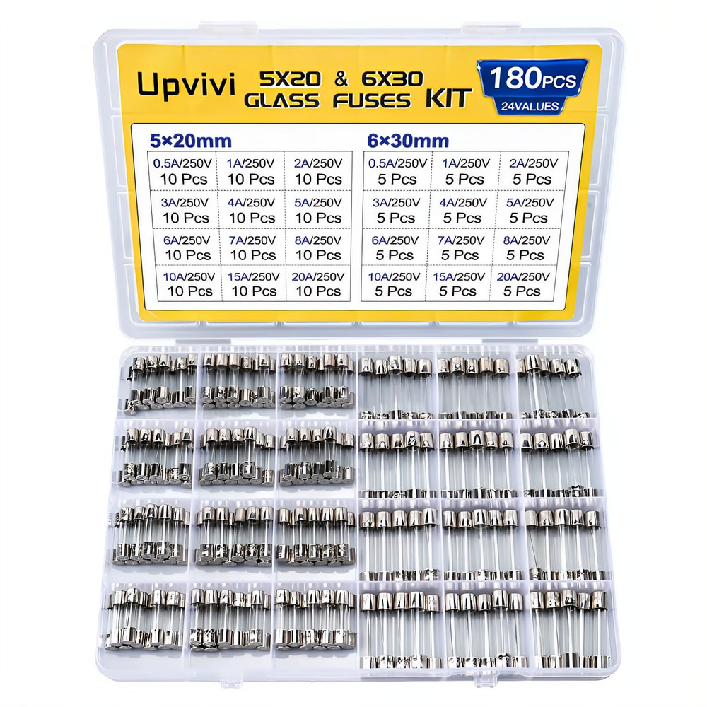 Fast Blow Glass Fuse Assortment Kit 24 Values Glass Fuses 250V 5X20Mm 0.5A 1A