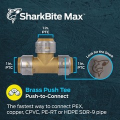 SharkBite Max 1 In. Tee, Pack of 3, Push to Connect 1 in., 3 Pack, Brass