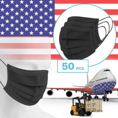 50 Packs – Black 3-Ply Disposable Procedural Face Mask Protective Mouth Cover