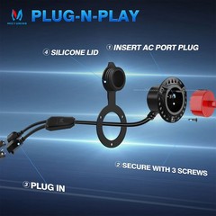 AC Port Plug 15A 125V, RV Shore Power Inlet Dual 20” Extension Cord w/Hole Saw