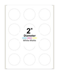 2 Inch Round Labels for Laser / Inkjet Printers Permanent Adhesive White Matte