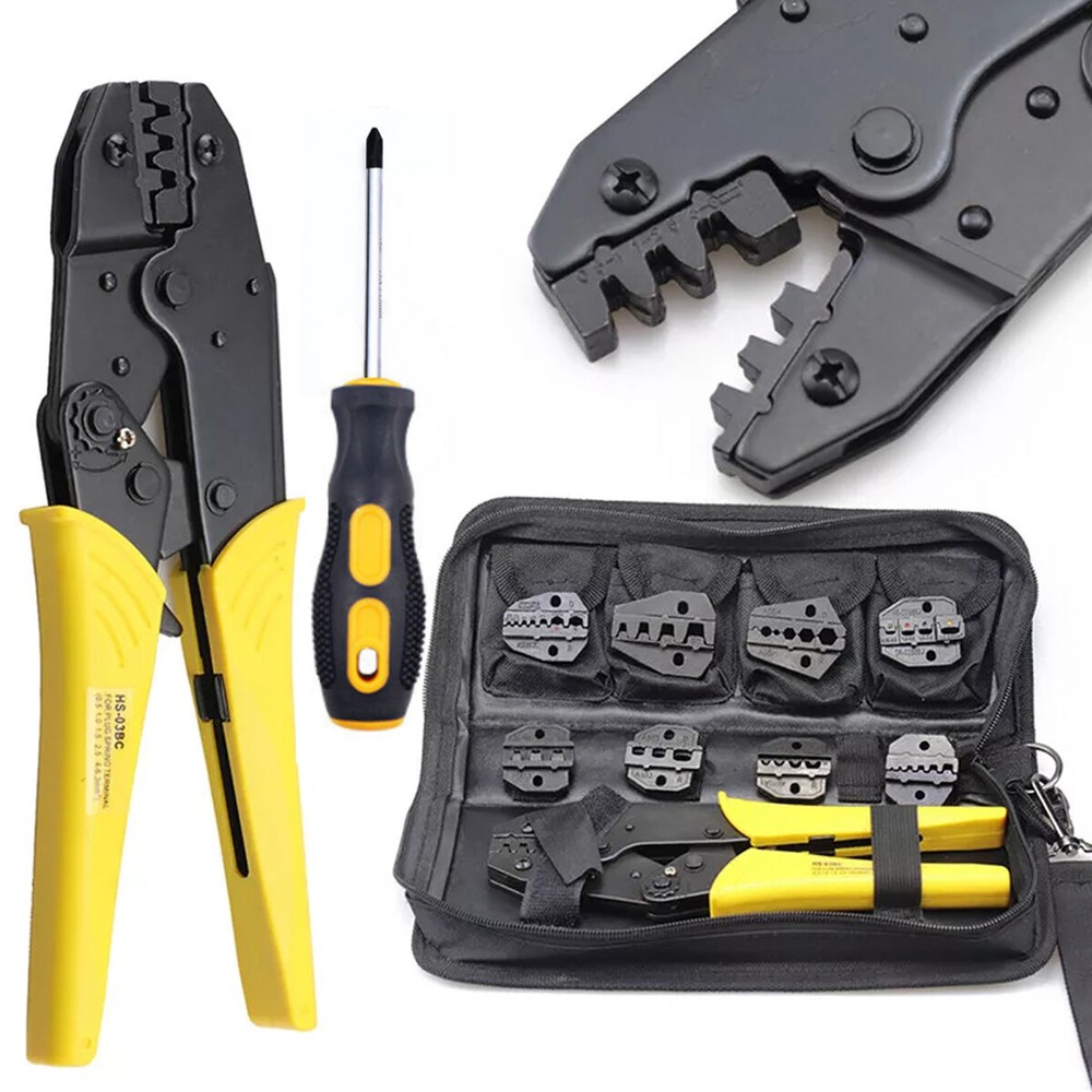 Electrical Insulated Terminals Crimping Tool Kit Ratchet Wire Crimper w/ 8 Dies