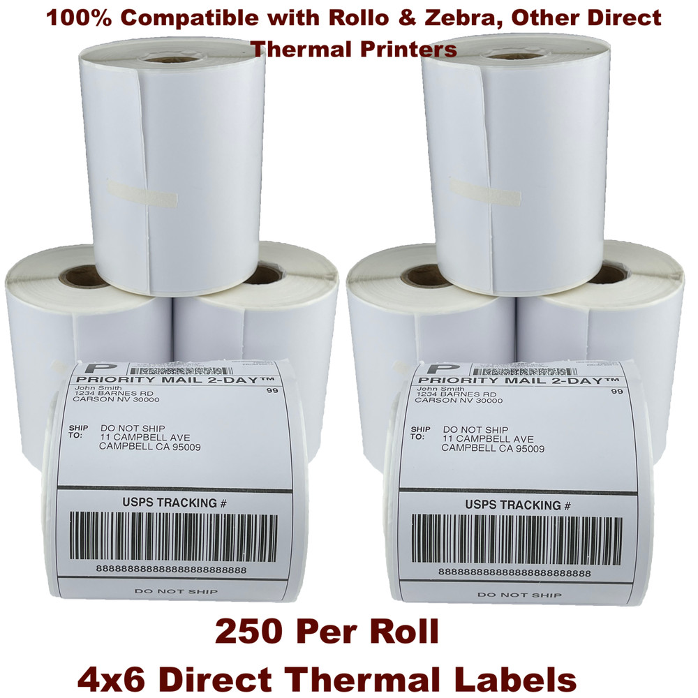 8 Rolls Label 4×6 Zebra 2844 Eltron ZP450 Direct Thermal Shipping 2000 Labels