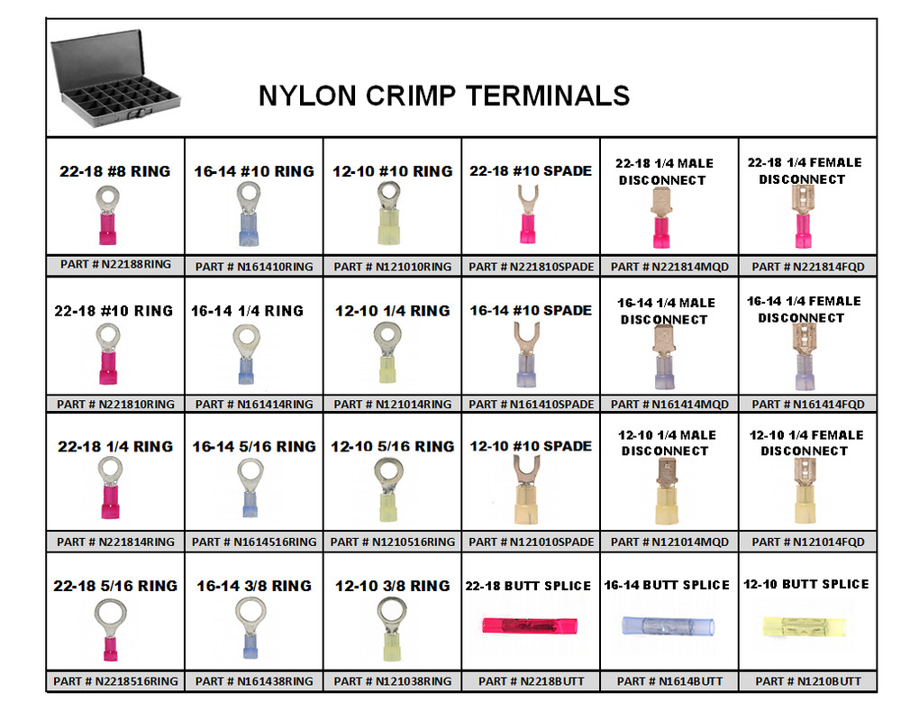Nylon Crimp Terminal Assortment 530 PC in Small Metal Tray
