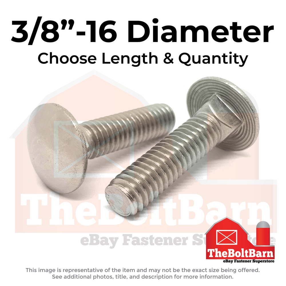 3/8″-16 Stainless Steel 18-8 Carriage Bolts (Choose Length & Qty)