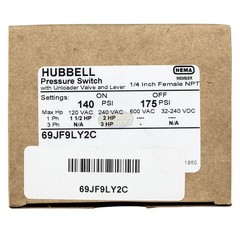 Hubbell 69JF9LY2C Furnas Air Compressor Pressure Switch Control Valve 140-175PSI