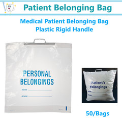 Medical Patient Belonging Bag, Plastic Rigid Handle, White 20 x 20 x 4, 50/Bags