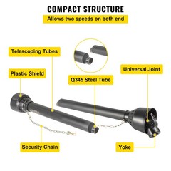 Uimoso PTO Driveshaft 1-3/8″ 6 Spline/Round T4 Black 51-74″ for Tractor