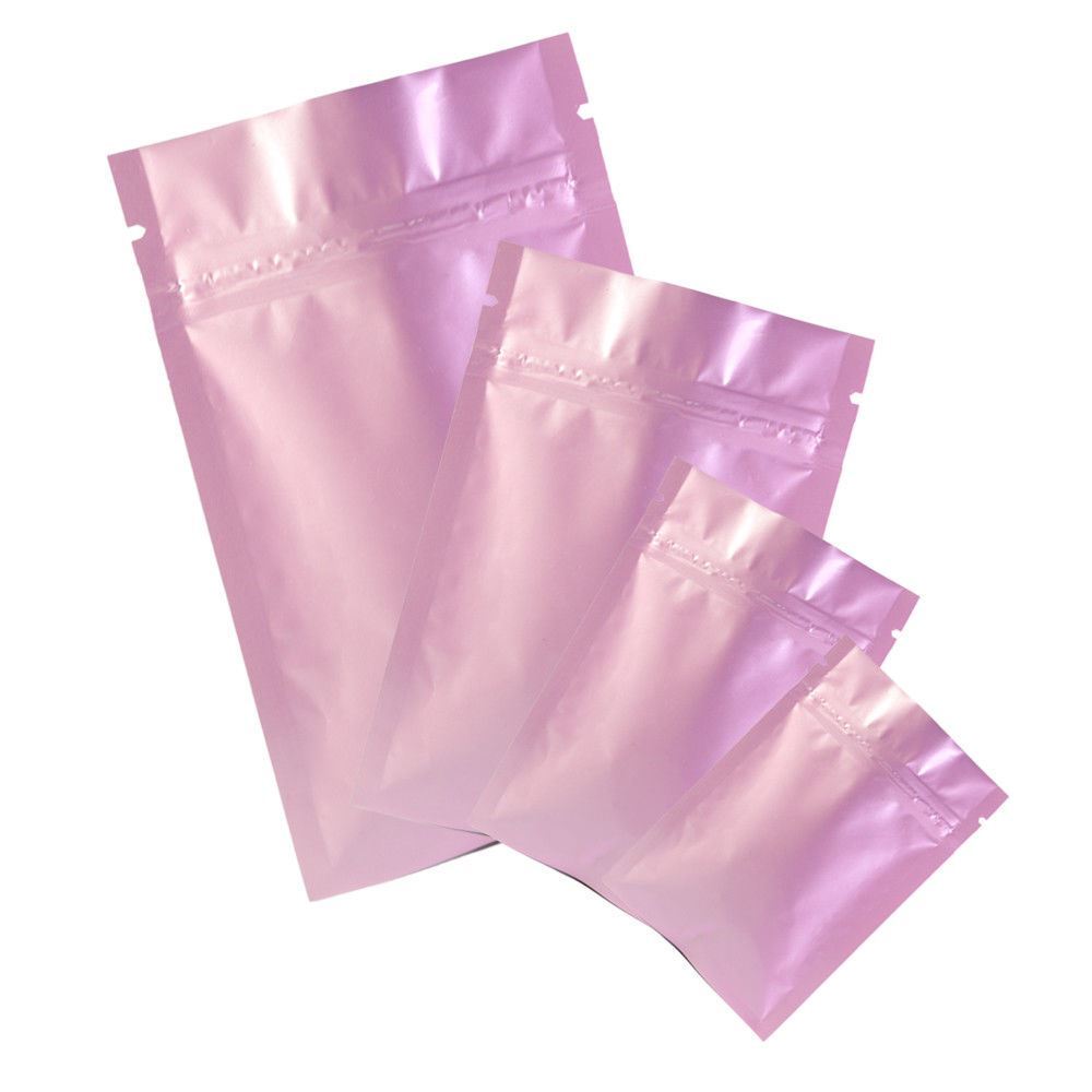 Multi-Size Glossy Foil Mylar Double-Sided Pink Flat Zip Lock Pouch Bag B07