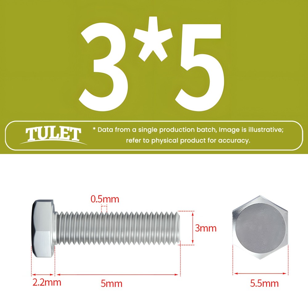 M3 Hex Cap Bolts / Screws, A2 Stainless Steel, 0.50 Coarse DIN 933 Tap 18-8