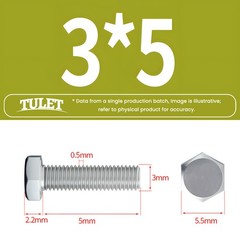 M3 Hex Cap Bolts / Screws, A2 Stainless Steel, 0.50 Coarse DIN 933 Tap 18-8