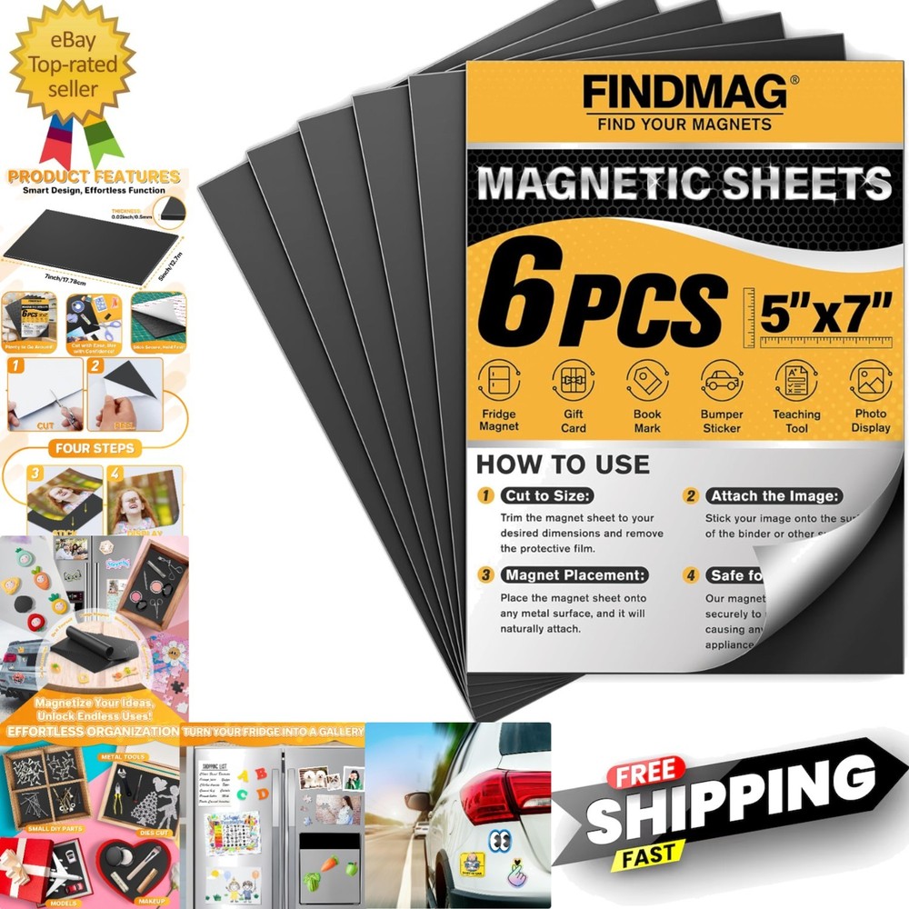 Magnetic Adhesive Sheets, 6 Pack Each 5″ x 7″ Flexible Magnet Strips with Sel…