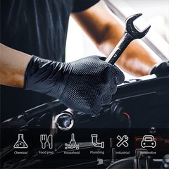 Black/Orange Nitrile Rubber Gloves 8-10 Mil Raised Diamond Texture 100 per box