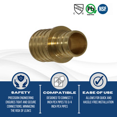 10 Pcs. XFITTING 1″ x 3/4″ Pex Coupling, Pex Reducing Coupling 26-4-8=10