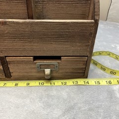 Rustic Farmhouse Wooden Desktop Organizer Caddy Dark Brown Drawers Dividers