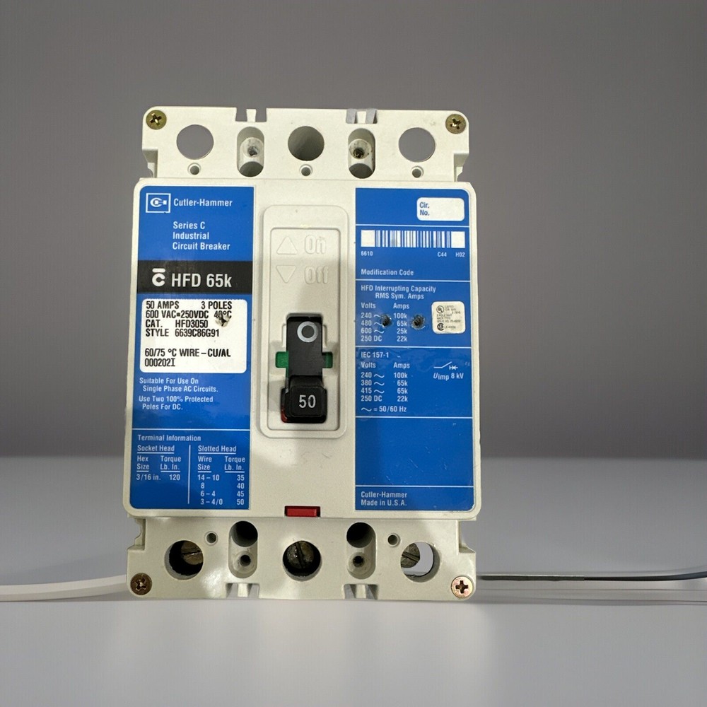 ⚡️Eaton HFD3050 Moded Case Circuit Breaker HFD 50 Amp 600 VAC Style: 6639C86G91