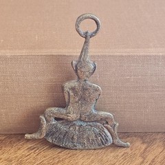 Vtg Solid Brass Elf on Mushroom Figurine Small Pixie Statue Cottagecore Fairy