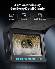 VEVOR Sewer Camera 66ft 4.3-inch Drain Inspection Camera IP68 Waterproof 6 LEDS