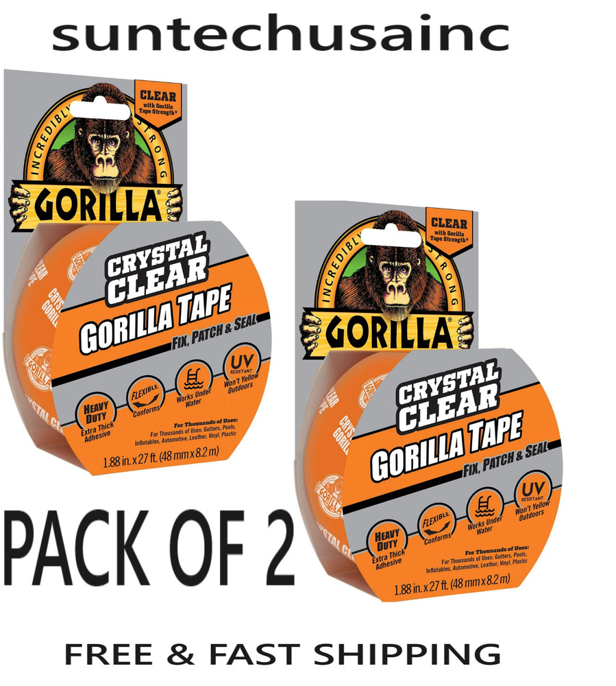 2 PACK- Crystal Clear Gorilla Tape 1.88 in X 27 ft Heavy Duty Flexible Outdoor