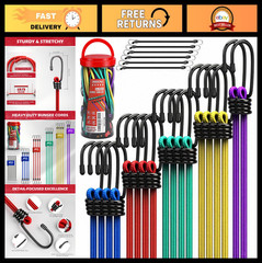24-Piece Heavy Duty Bungee Cord Set with Hooks – Assorted Lengths for Camping &