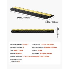 TPU Cable Protector Ramp, 22000lb/axle, 2-Channel, Flip-Top, 3-Pack