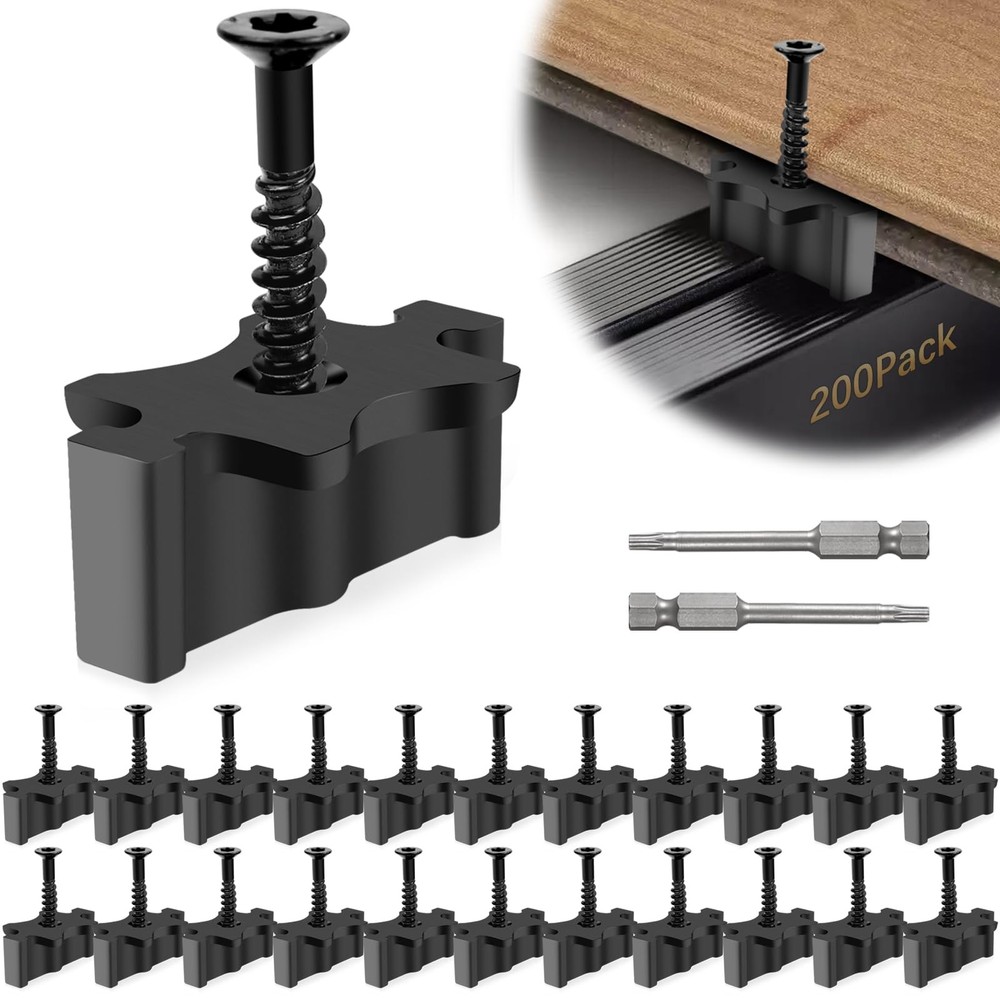 200 Pack Hidden Deck Fasteners Composite Board Clips Metal Screws Nylon