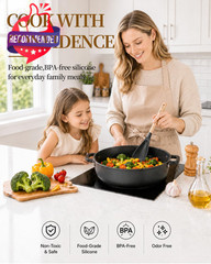 Cooking Spoon, Nonstick Safe Silicone Spatula With Long Wooden Handles, Heat